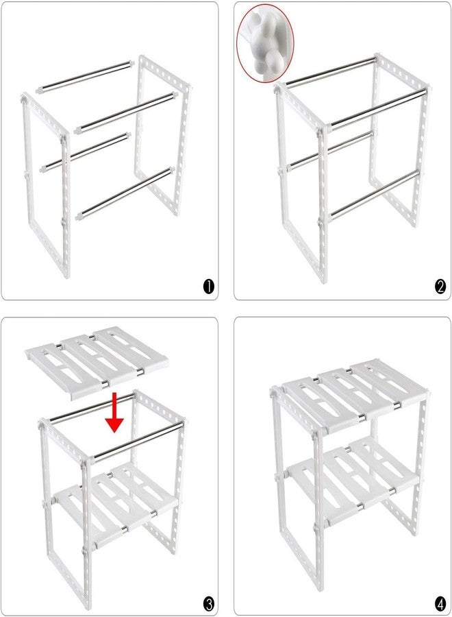 INOVERA (LABEL) Plastic 2 Tier Pool Space Under Sink Storage Organizer - Adjustable Kitchen Rack Holder - Expandable Cabinet Shelf (50-68L x 25B x 41.5H cm, White) - Image 3